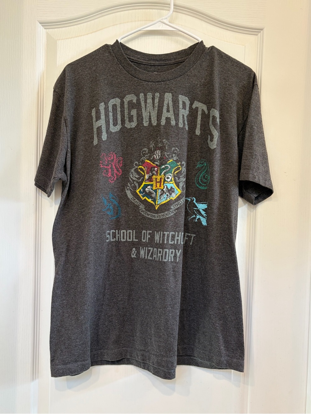 Warner Bros. Hogwarts Crest Short Sleeve Tee - Charcoal with Multicolor Crest